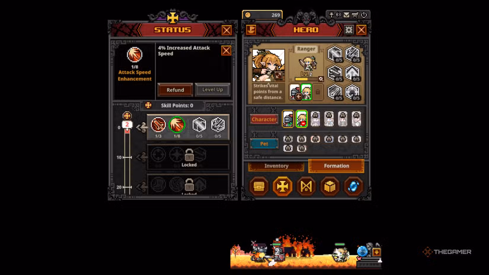Gameplay di Task Bar Hero, eroi che combattono ondate di nemici nel gioco idle RPG.