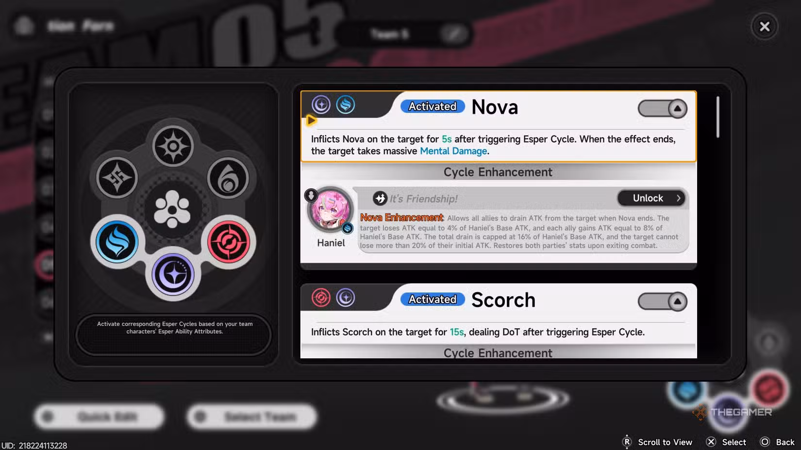 Reazioni Nova e Scorch potenziate grazie al Livello di Haniel in Neverness to Everness