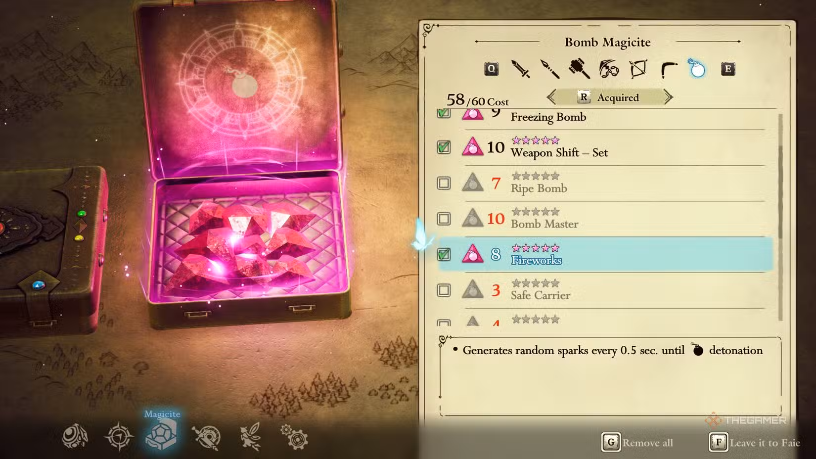 Menu delle magicite per le bombe in The Adventures of Elliot