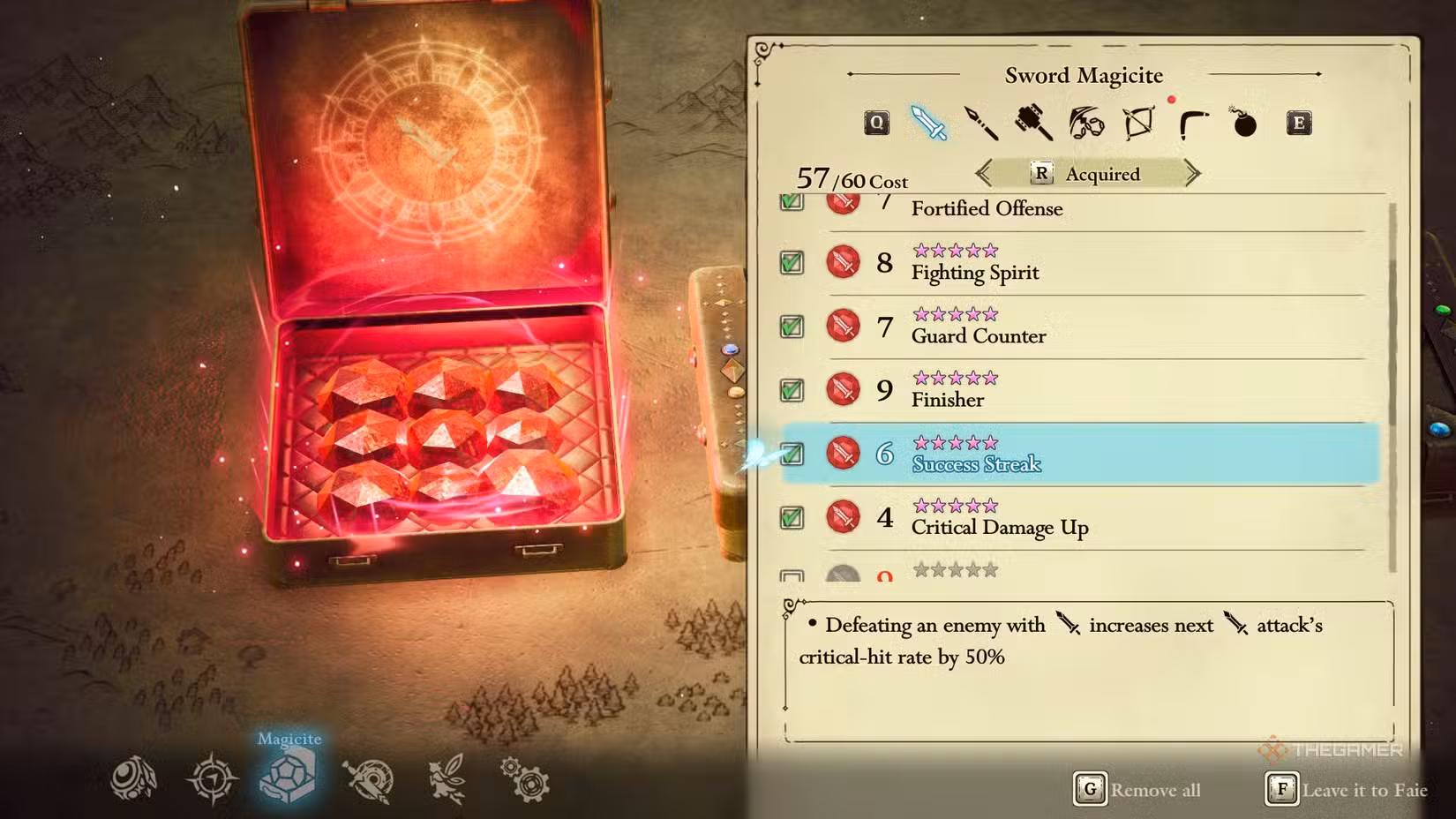 Menu dei Magicite per la spada in The Adventures of Elliot