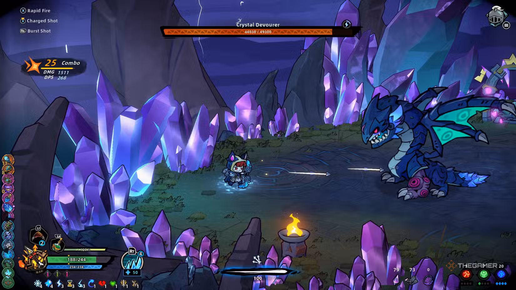 Giocatore che sconfigge il boss Crystal Devourer in Lost Castle 2