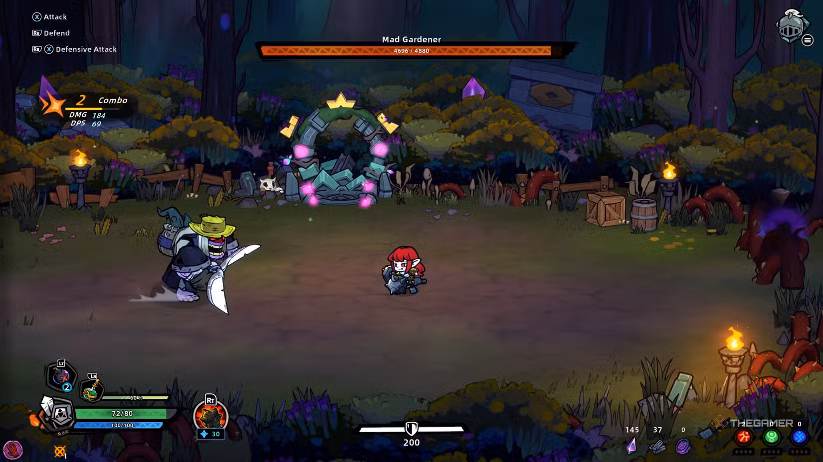 Giocatore che sconfigge il Mad Gardener in Lost Castle 2