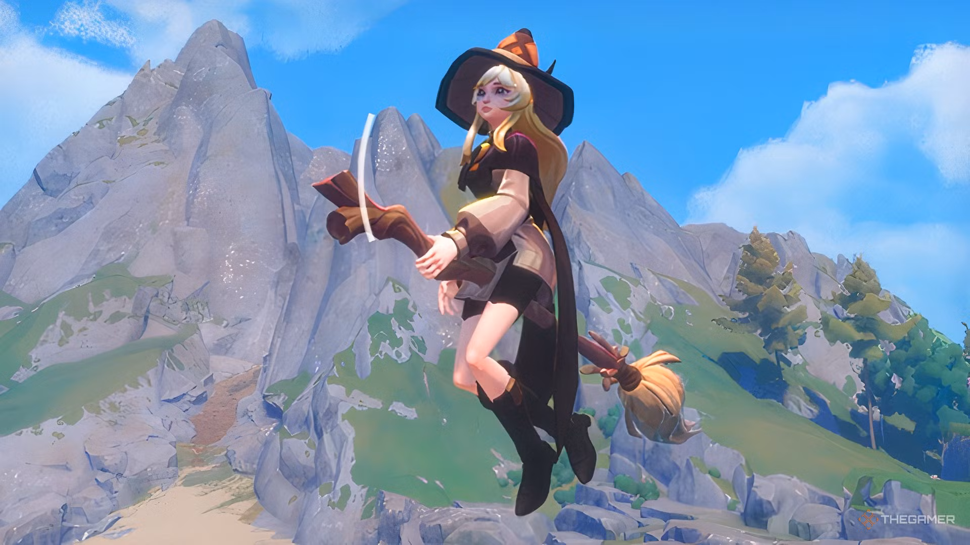 strega di Witchspire in volo su una scopa