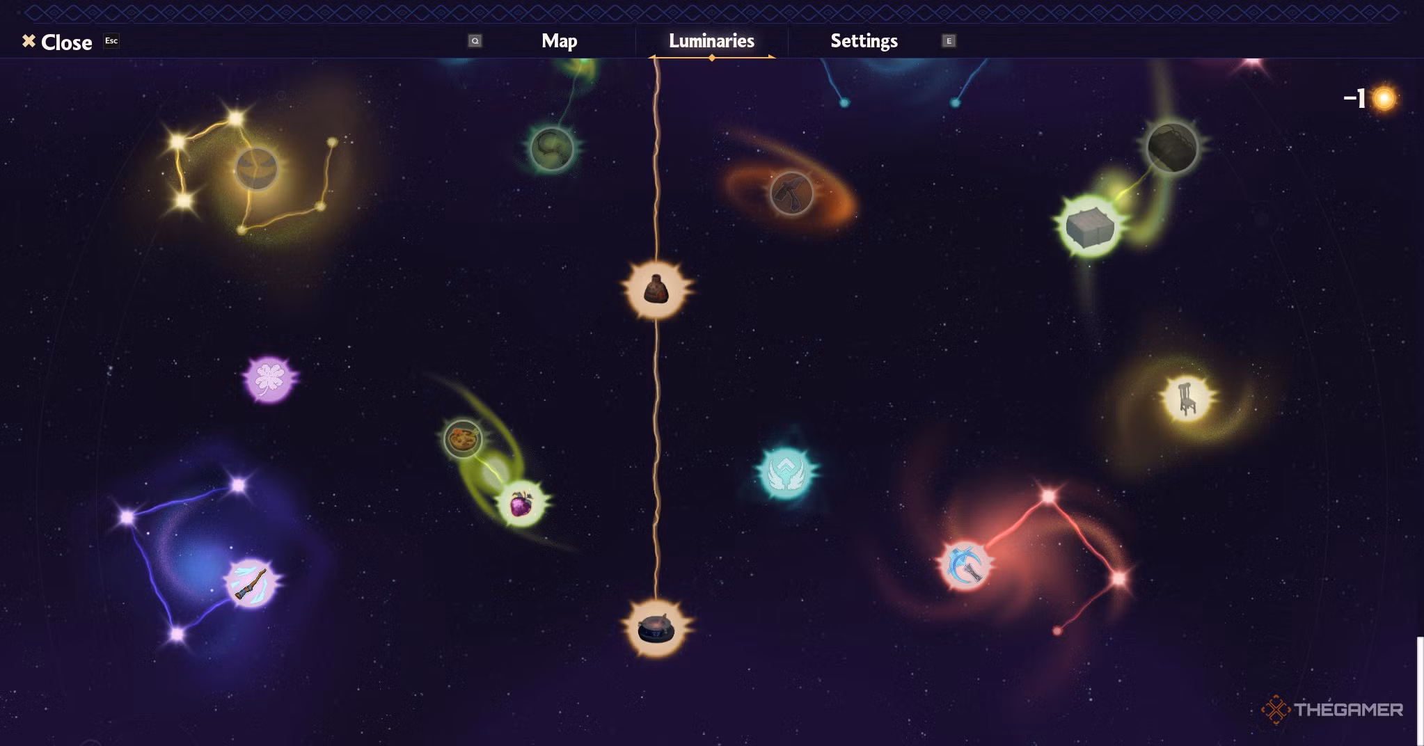 Interfaccia delle Luminaries in Witchspire