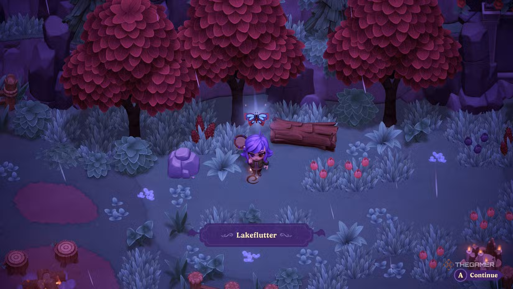 Giocatore che cattura un Lakeflutter in Moonlight Peaks.