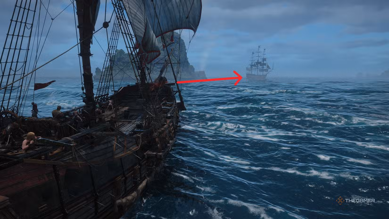 Man O' War di fronte al Jackdaw durante l'attacco al Fort Serranilla