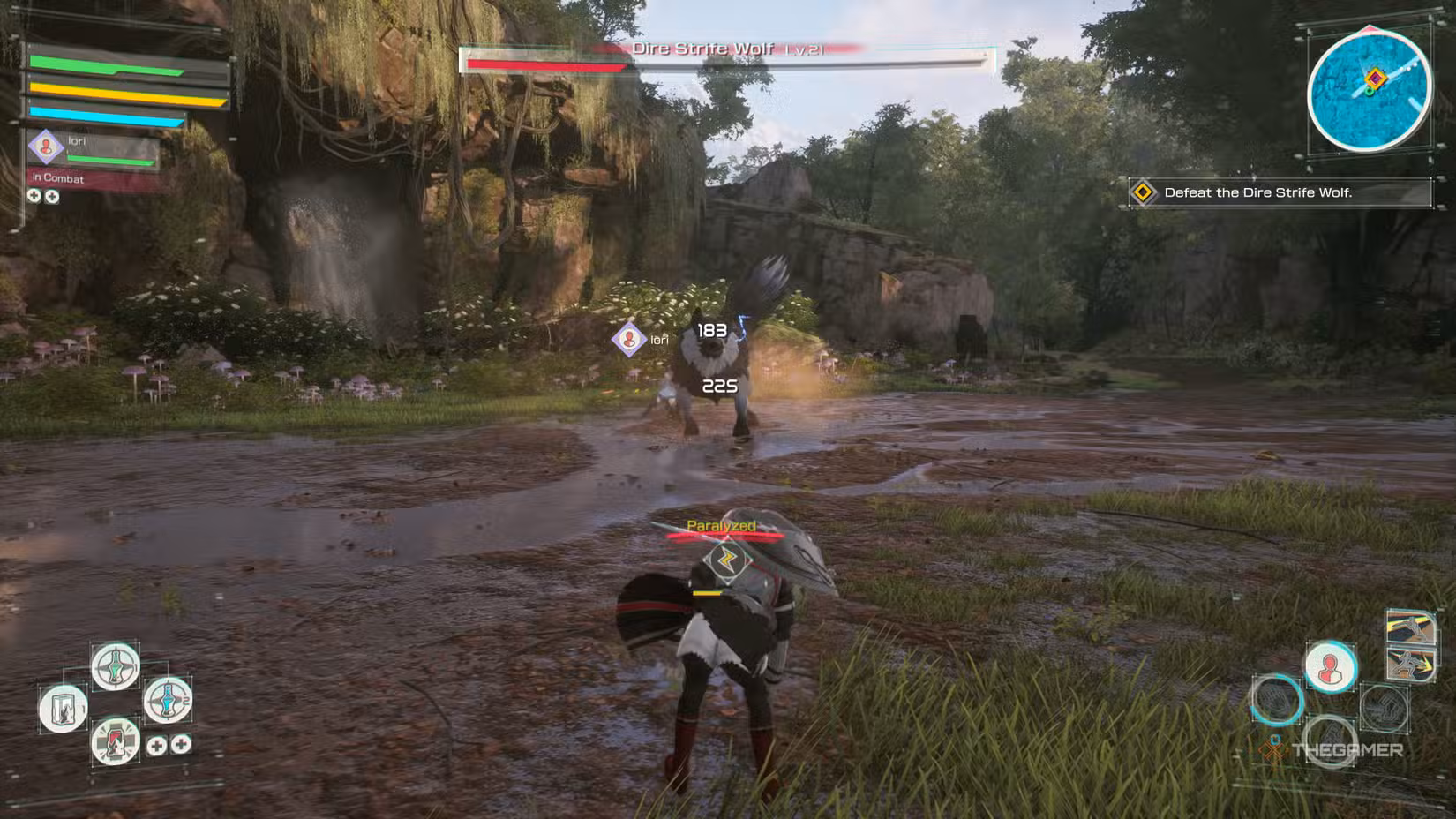 Personaggio paralizzato dal Dire Strife Wolf nella missione Cave Diving di Echoes of Aincrad
