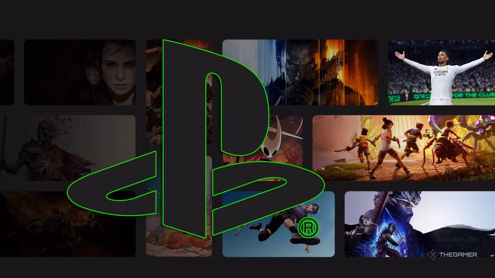 Logo PlayStation con contorno verde, illustra il catalogo giochi