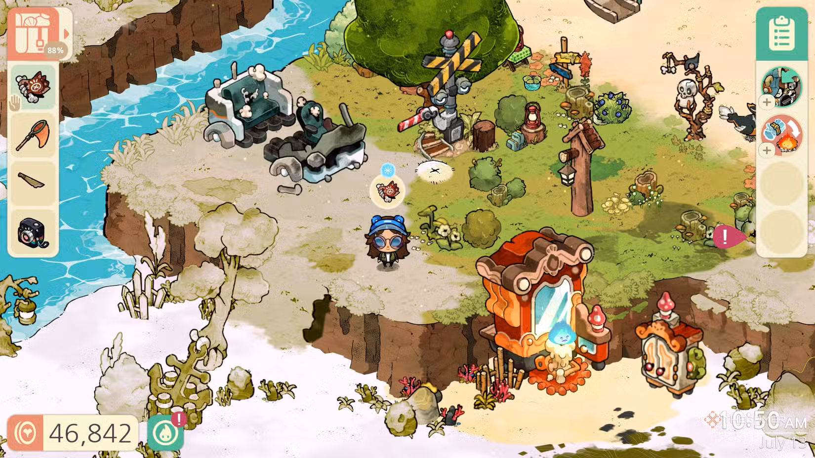 Scout che utilizza una Bone Map per trovare il tesoro in Cozy Grove Camp Spirit