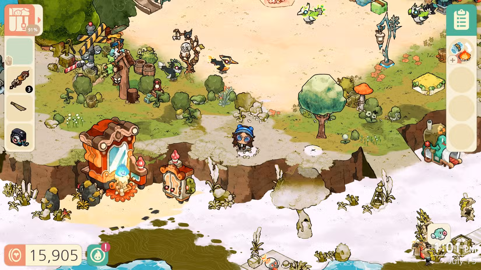 Scavare risorse sull'isola di Cozy Grove Camp Spirit