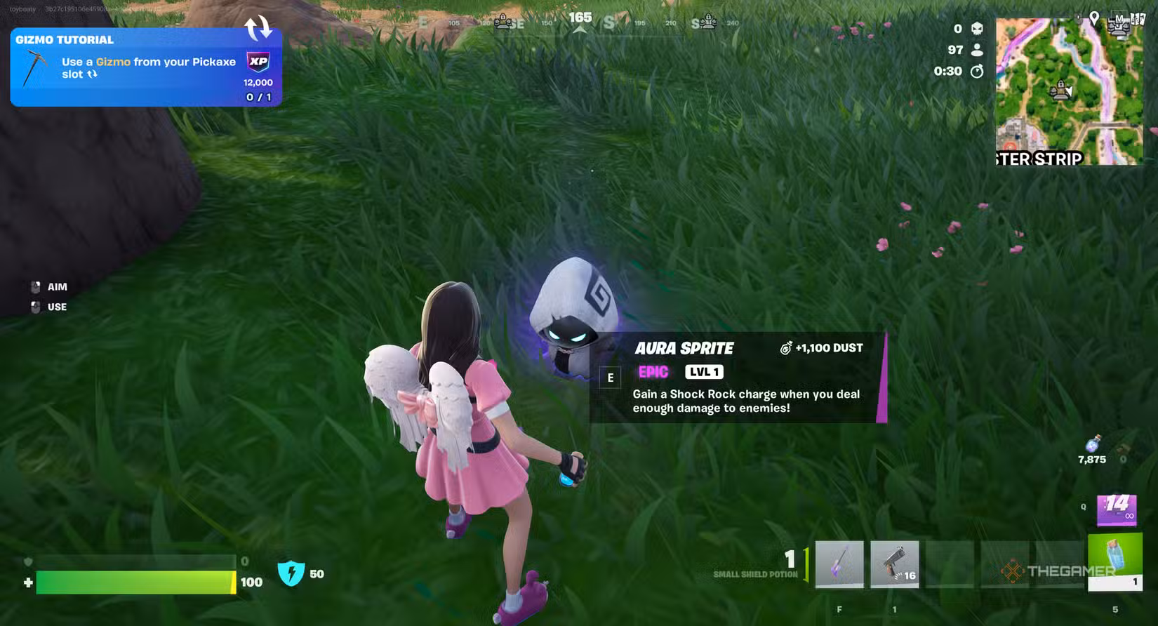 Ricerca di uno Sprite Aura durante una partita di Fortnite