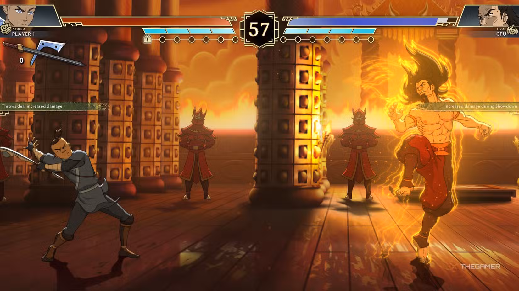 Sokka utilizza attacco pesante contro Ozai in Avatar Legends: The Fighting Game.