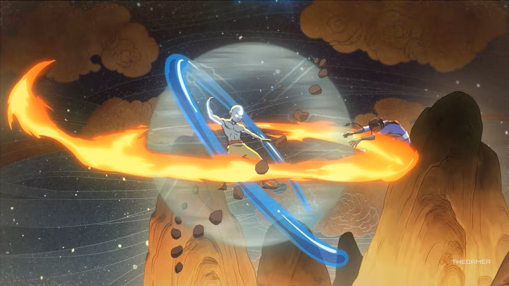 Aang usa la sua mossa finale su Katara nella Modalità Storia di Avatar Legends: The Fighting Game.