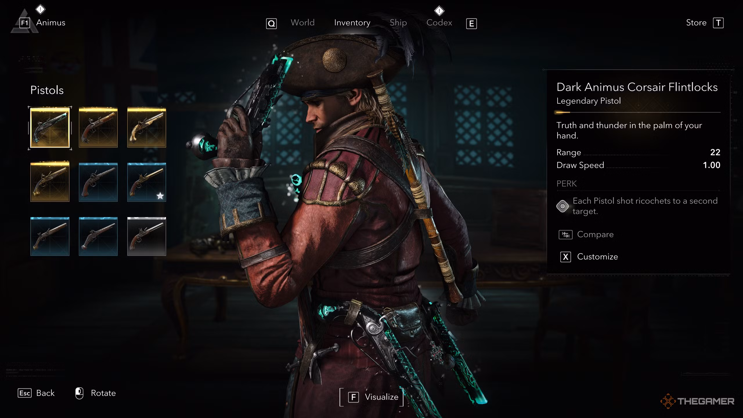 Dark Animus Corsair Flintlocks, pistole con rimbalzo dei proiettili in Assassin's Creed Black Flag Resynced