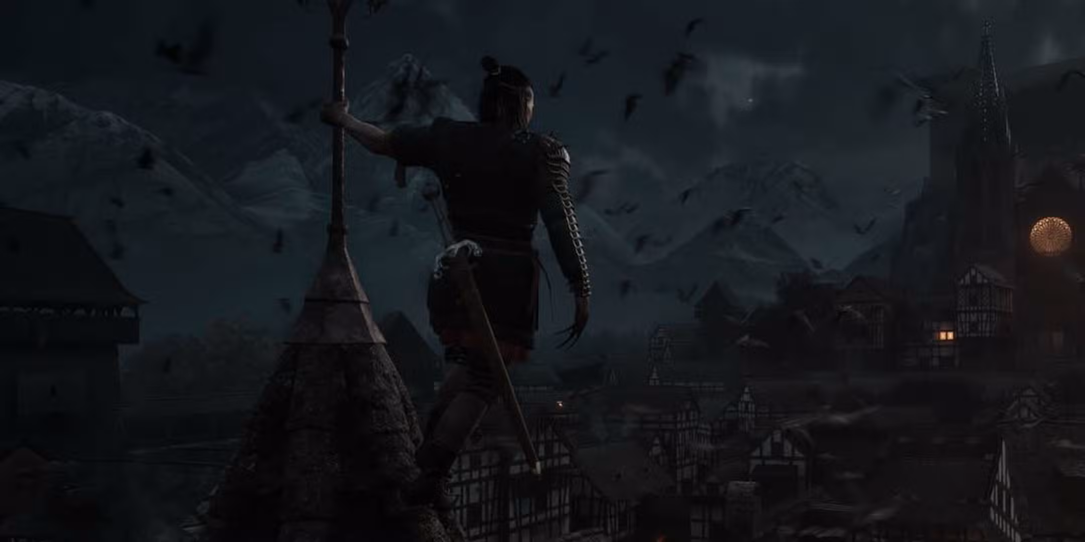 Coen di The Blood of Dawnwalker sospeso a una torre di notte.