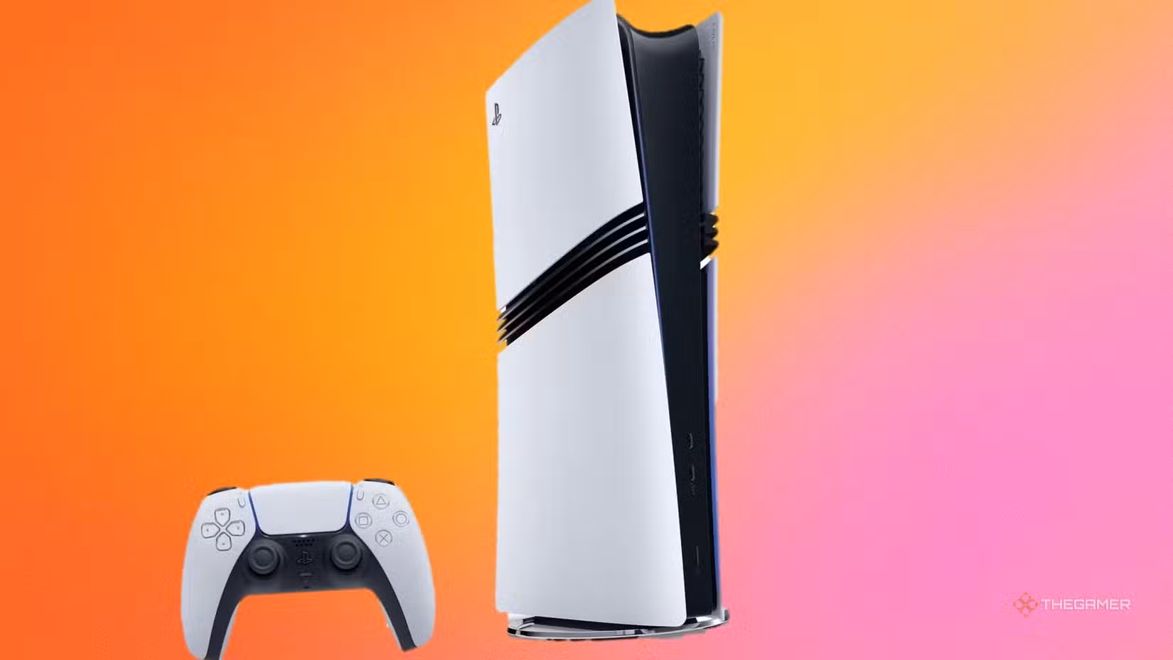 PlayStation 5 su sfondo arancione