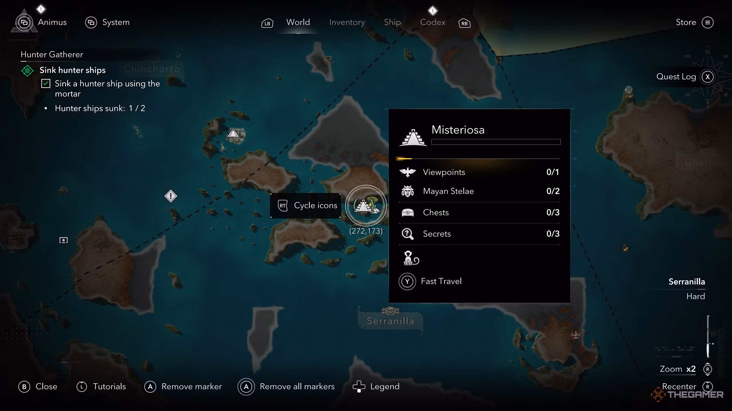 Mappa dell'isola Misteriosa con i punti di interesse evidenziati