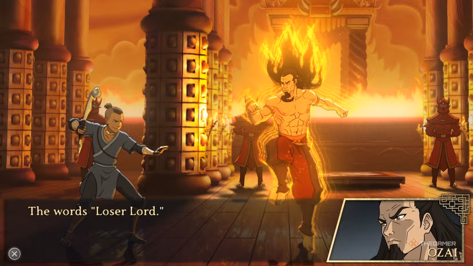 Sokka affronta Ozai in Avatar Legends: The Fighting Game.