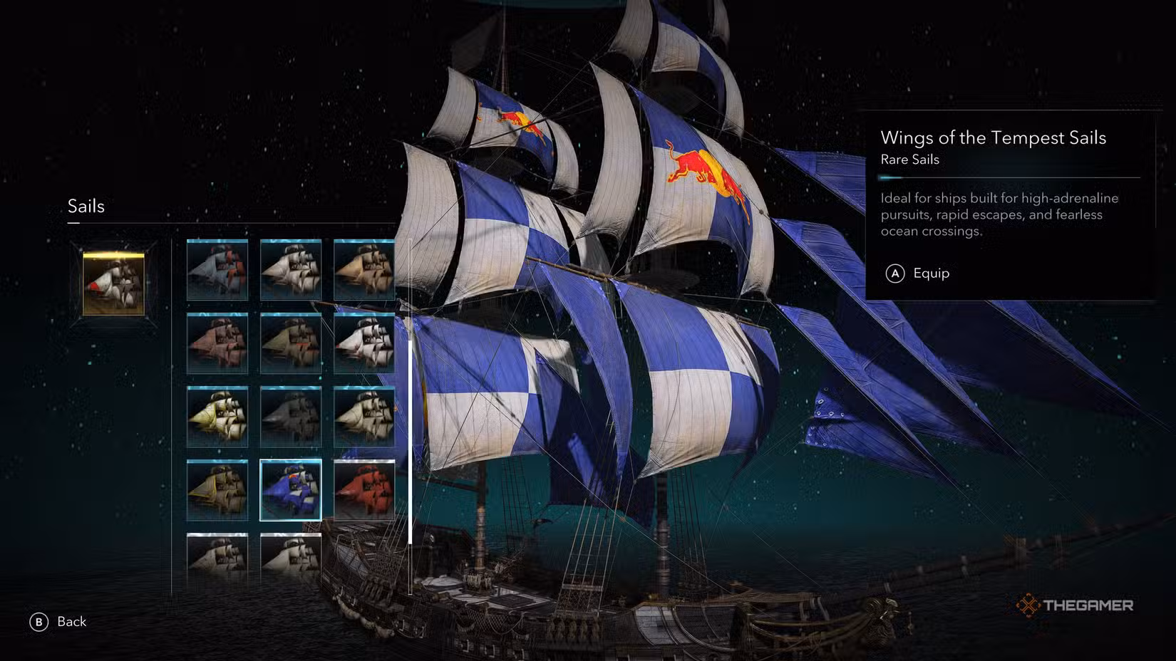 Giocatore che riceve le vele a tema Red Bull in Assassin's Creed: Black Flag Resynced