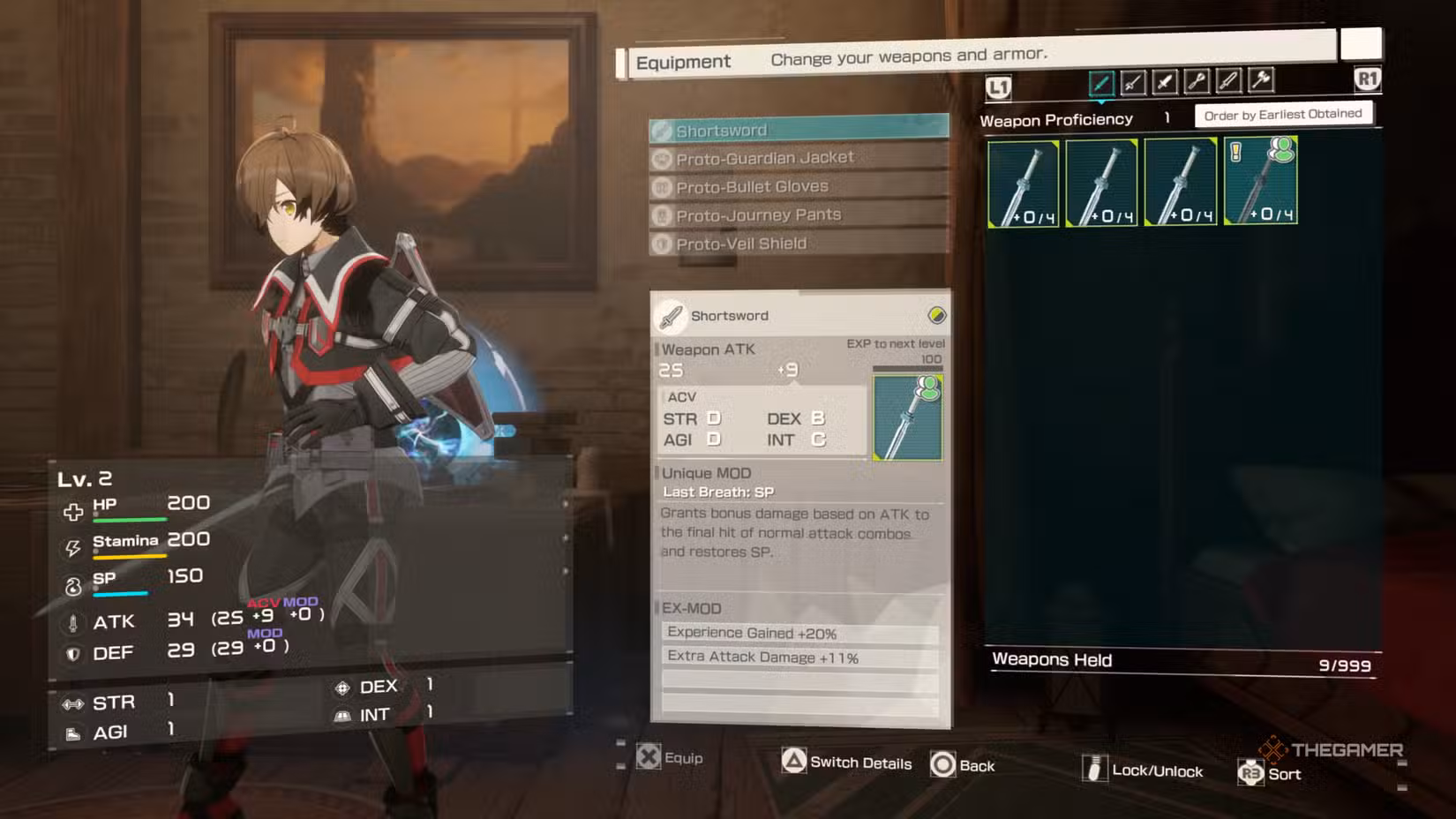 Schermata armi con indicatore ACV in Echoes of Aincrad