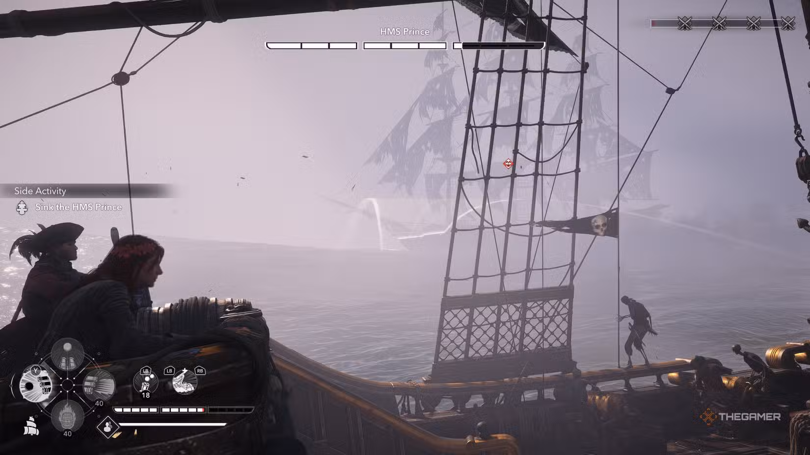 Nave leggendaria HMS Prince avvolta dalla nebbia in Assassin's Creed: Black Flag Resynced