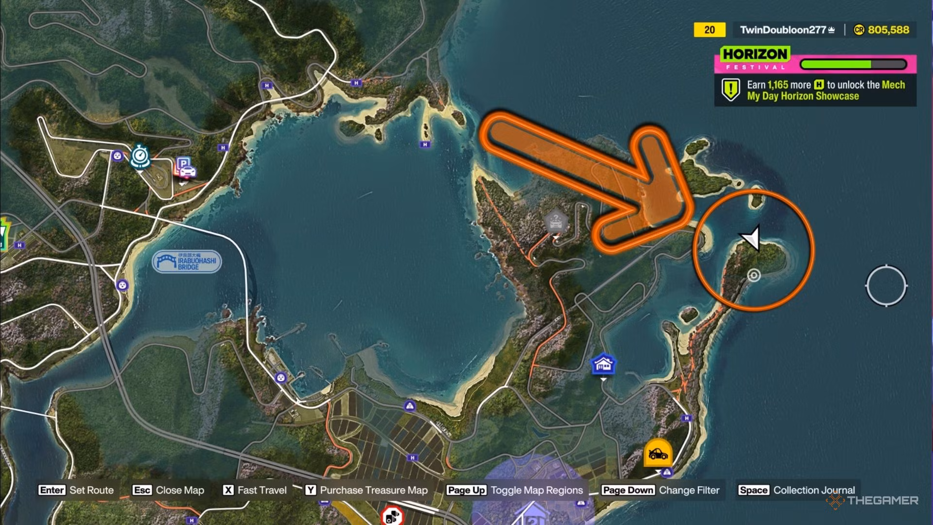 Indicazione della posizione del tesoro nella regione di Ito in Forza Horizon 6.