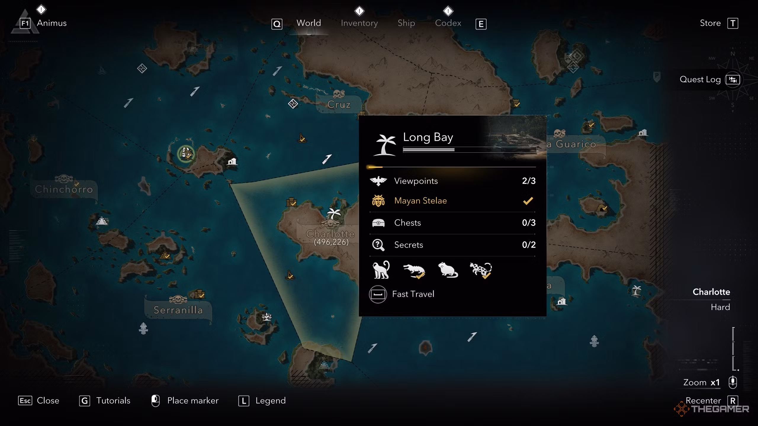 Panorama di Long Bay con tutti i punti di interesse mostrati sulla mappa