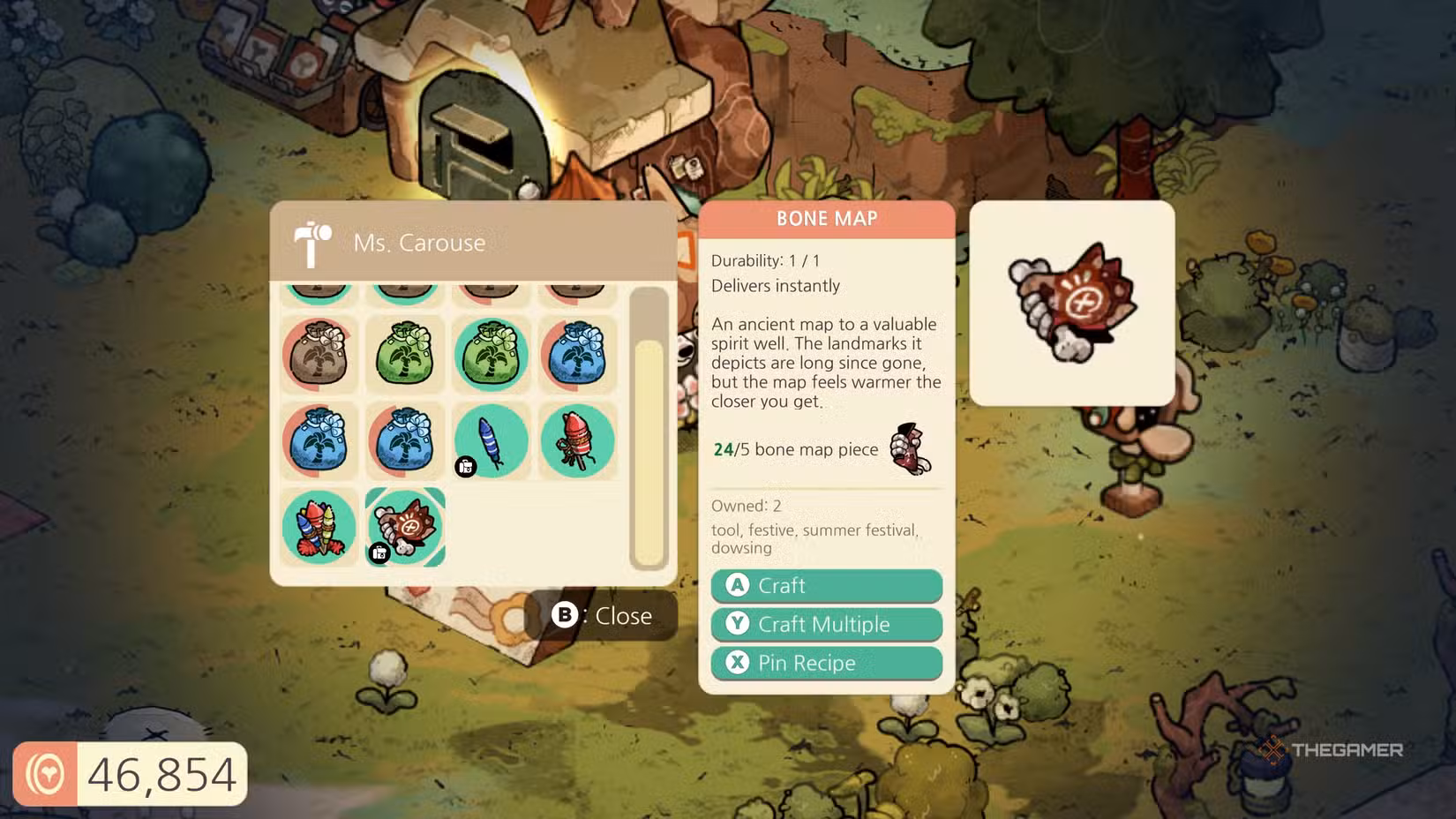 Opzione di creazione della Bone Map in Cozy Grove Camp Spirit