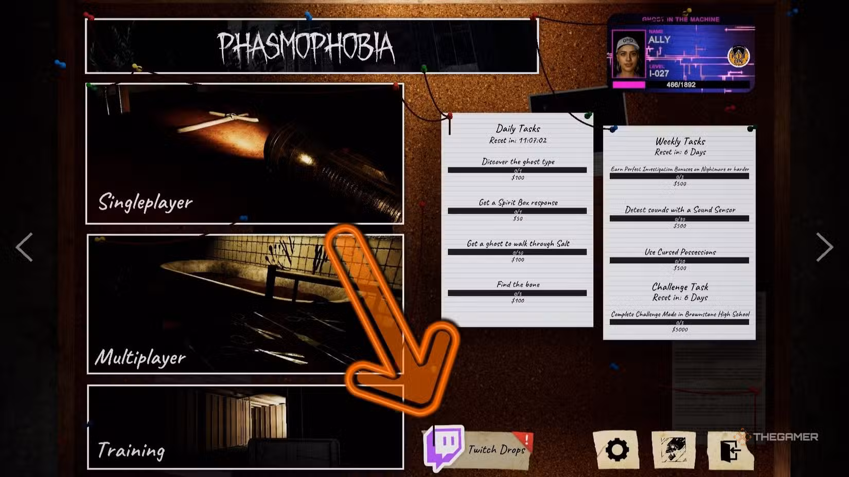 Indicatore Twitch Drops in Phasmophobia.