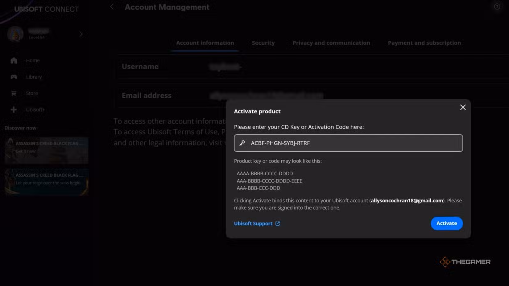 Riscatto di un codice su Ubisoft Connect.