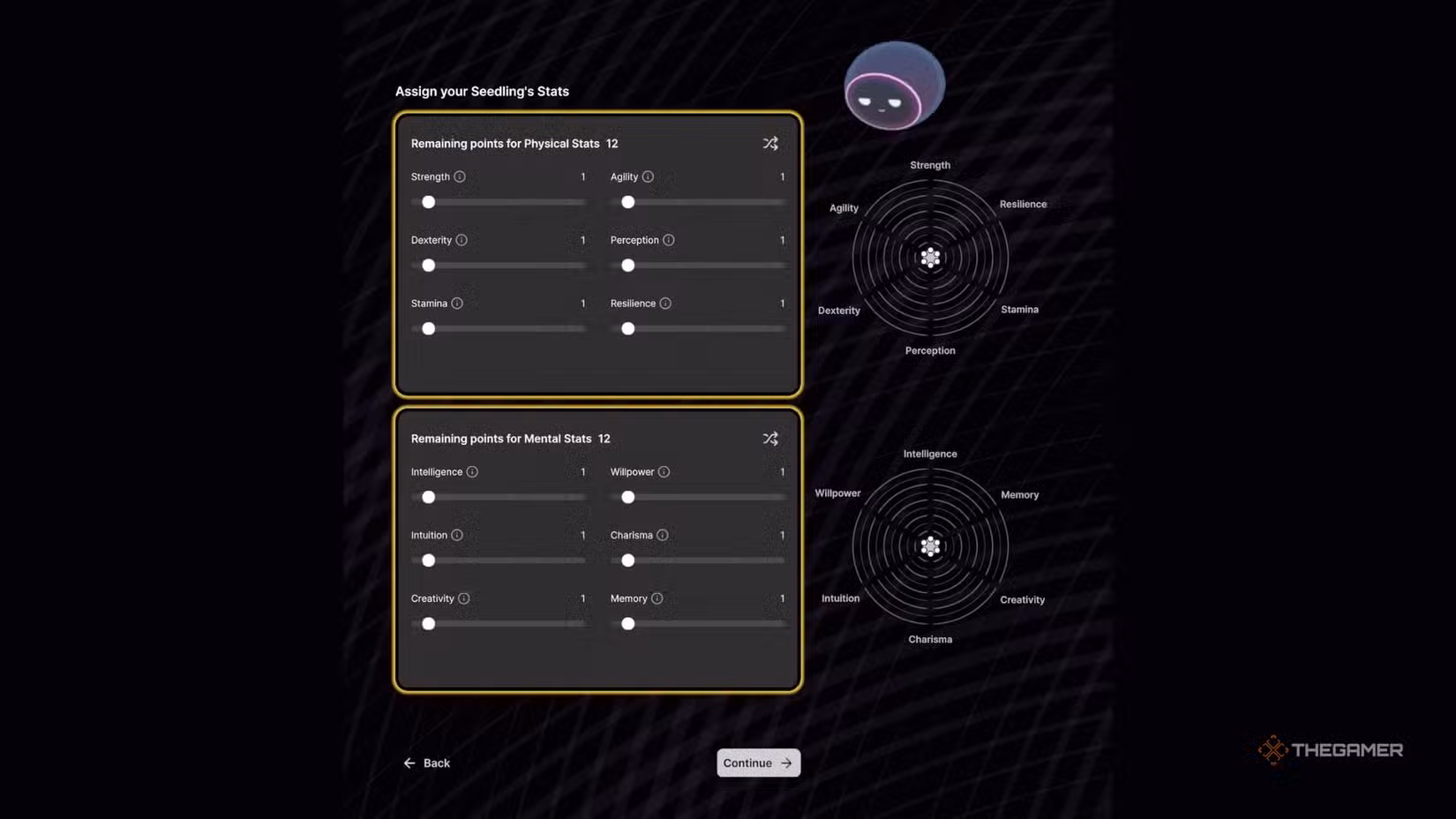 Schermata UI delle statistiche del Seedling in Seed