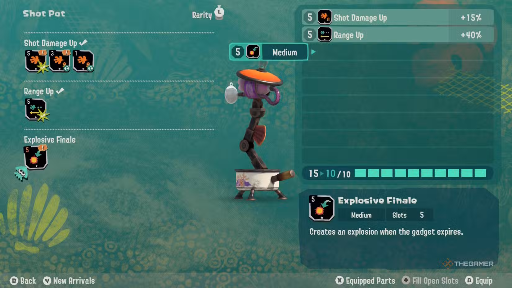 Schermata di sviluppo e upgrade dei gadget in Splatoon Raiders