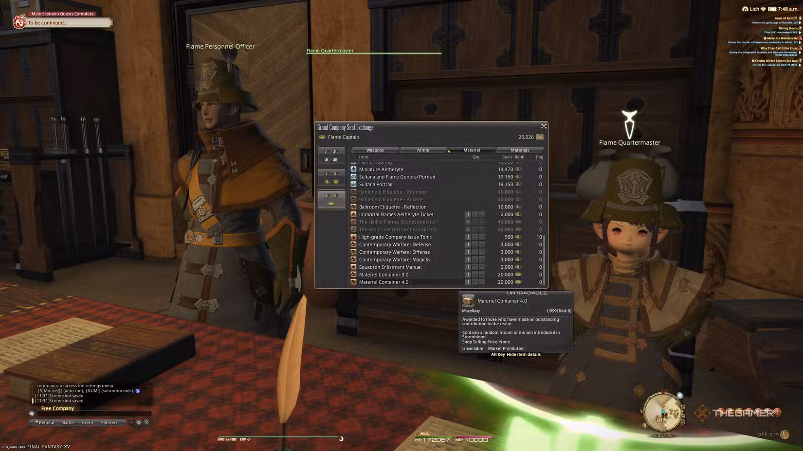 Acquisto di un contenitore di materiale con i Sigilli della Gran Compagnia in Final Fantasy XIV
