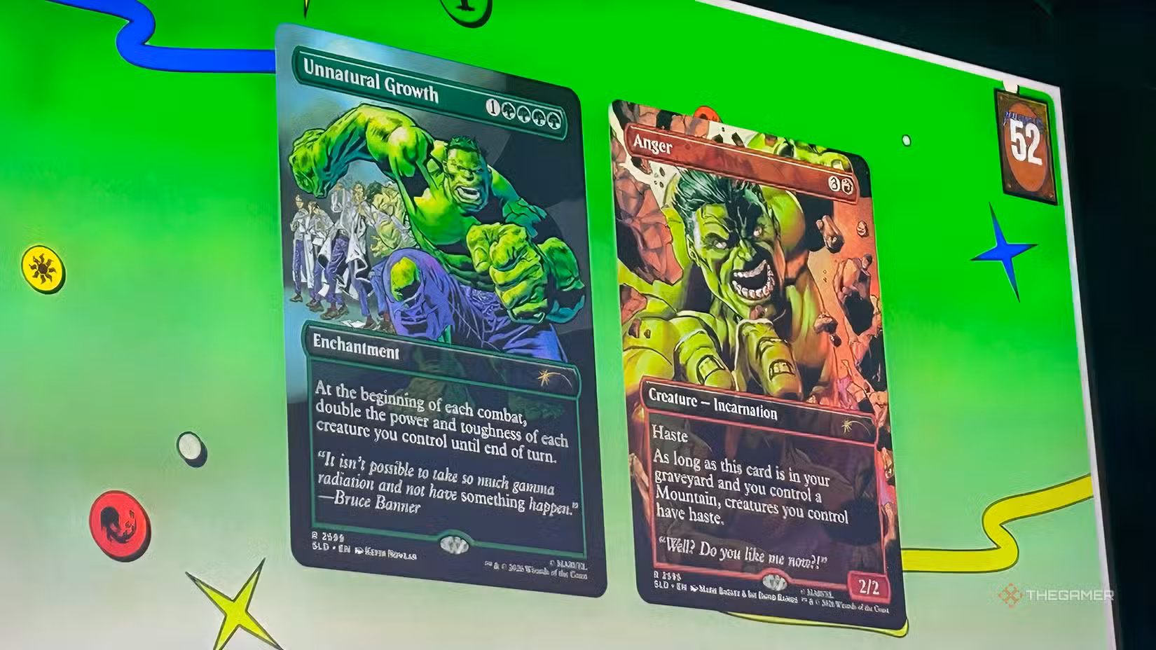 Due carte Hulk del Marvel Secret Lair, con diverse versioni artistiche