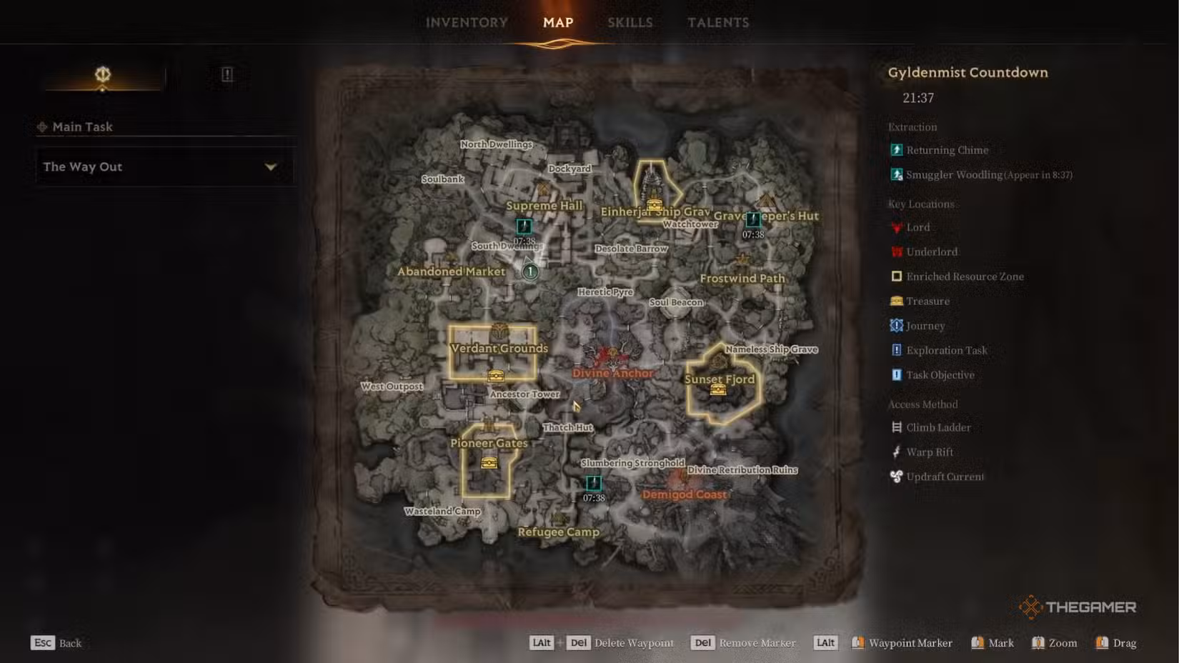 Mappa di Hallowgrove mostrata in Mistfall Hunter