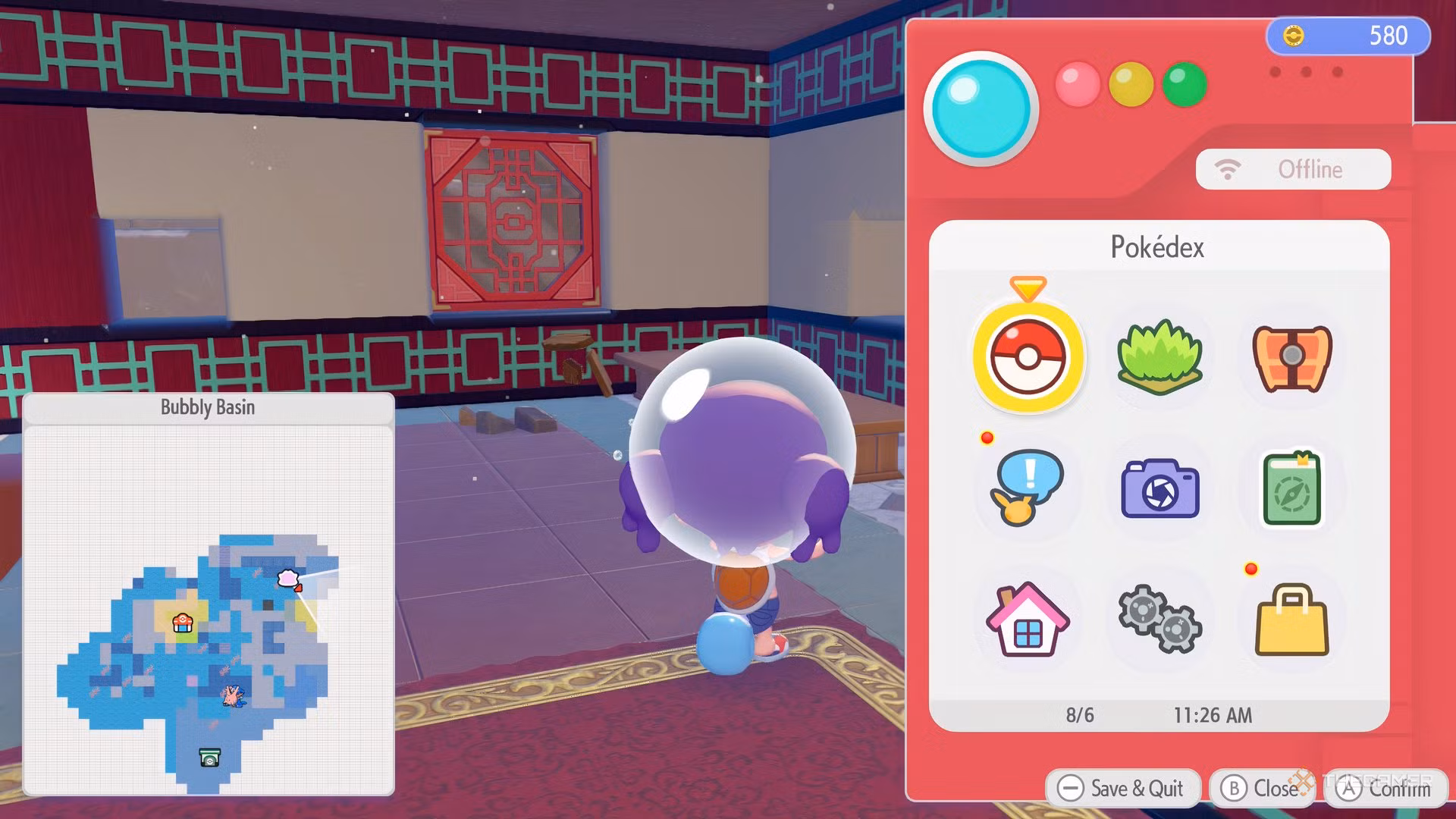 Ditto all'interno di un edificio rosso in Pokemon Pokopia