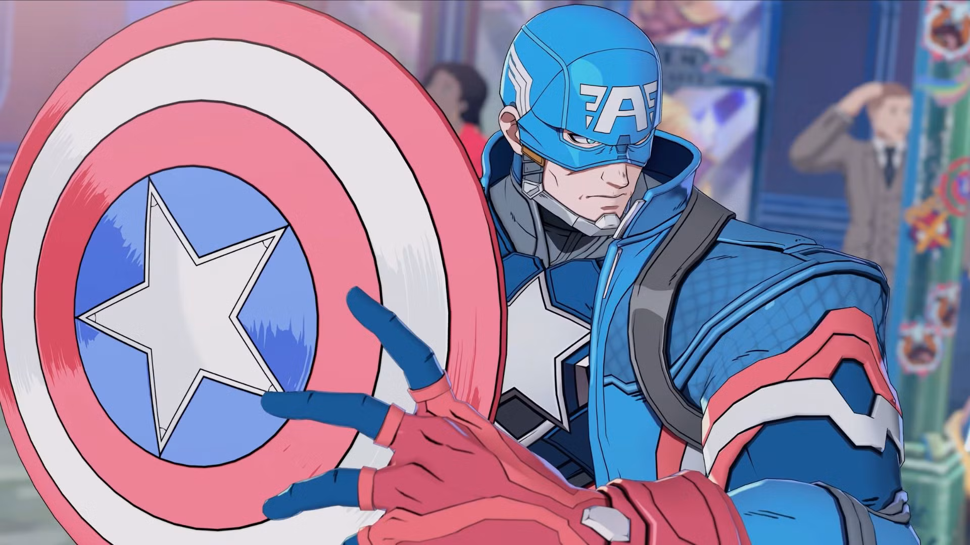 Capitan America con lo scudo in Marvel Tokon: Fighting Souls.
