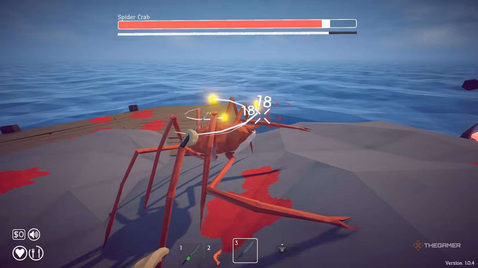 Spider Crab con stelle sopra la testa, indicatore di attacco in How to Fish