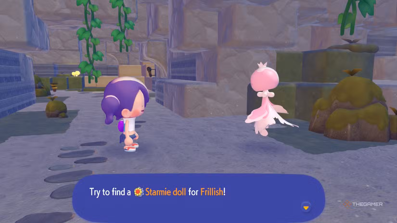 Frillish chiede aiuto per trovare la Starmie Doll in Pokemon Pokopia.
