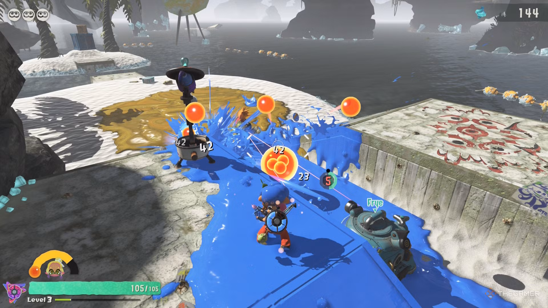 Uso di un gadget contro un nemico in Splatoon Raiders.