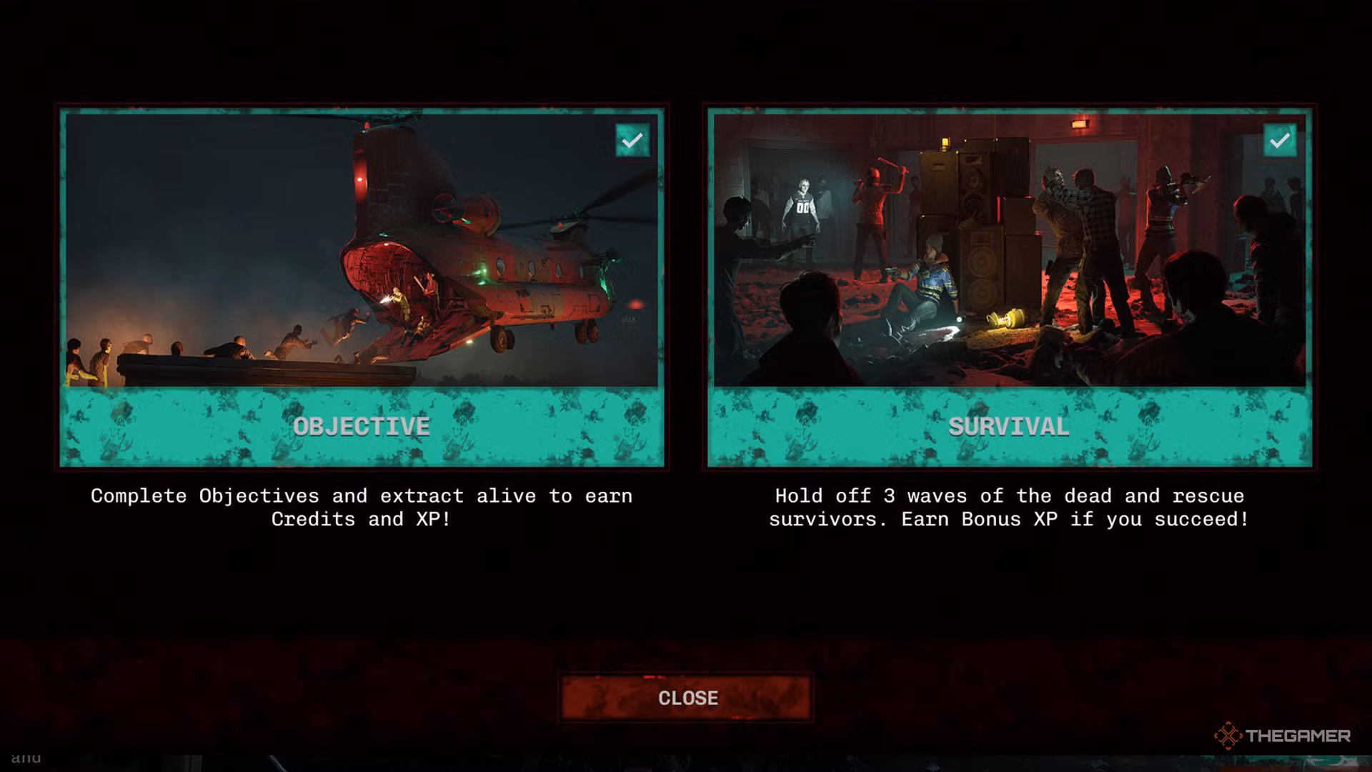 Schermata del menu di No More Room in Hell 2 con le due modalità di gioco