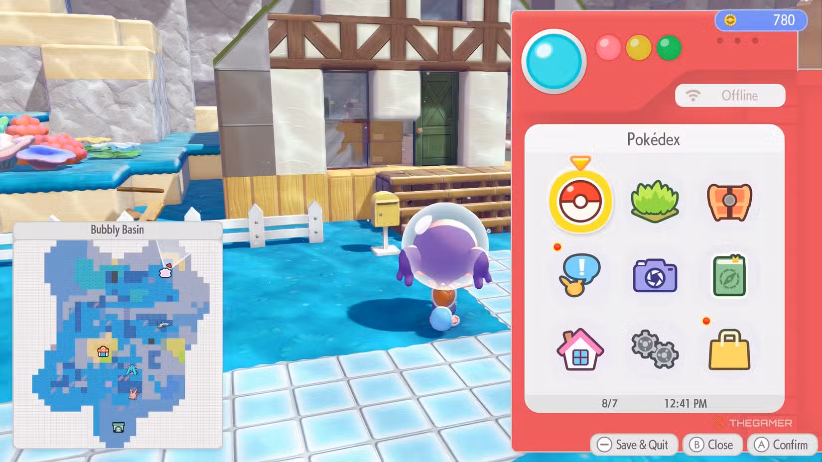 Ditto davanti a una casa nella zona Bubbly Basin di Pokémon Pokopia