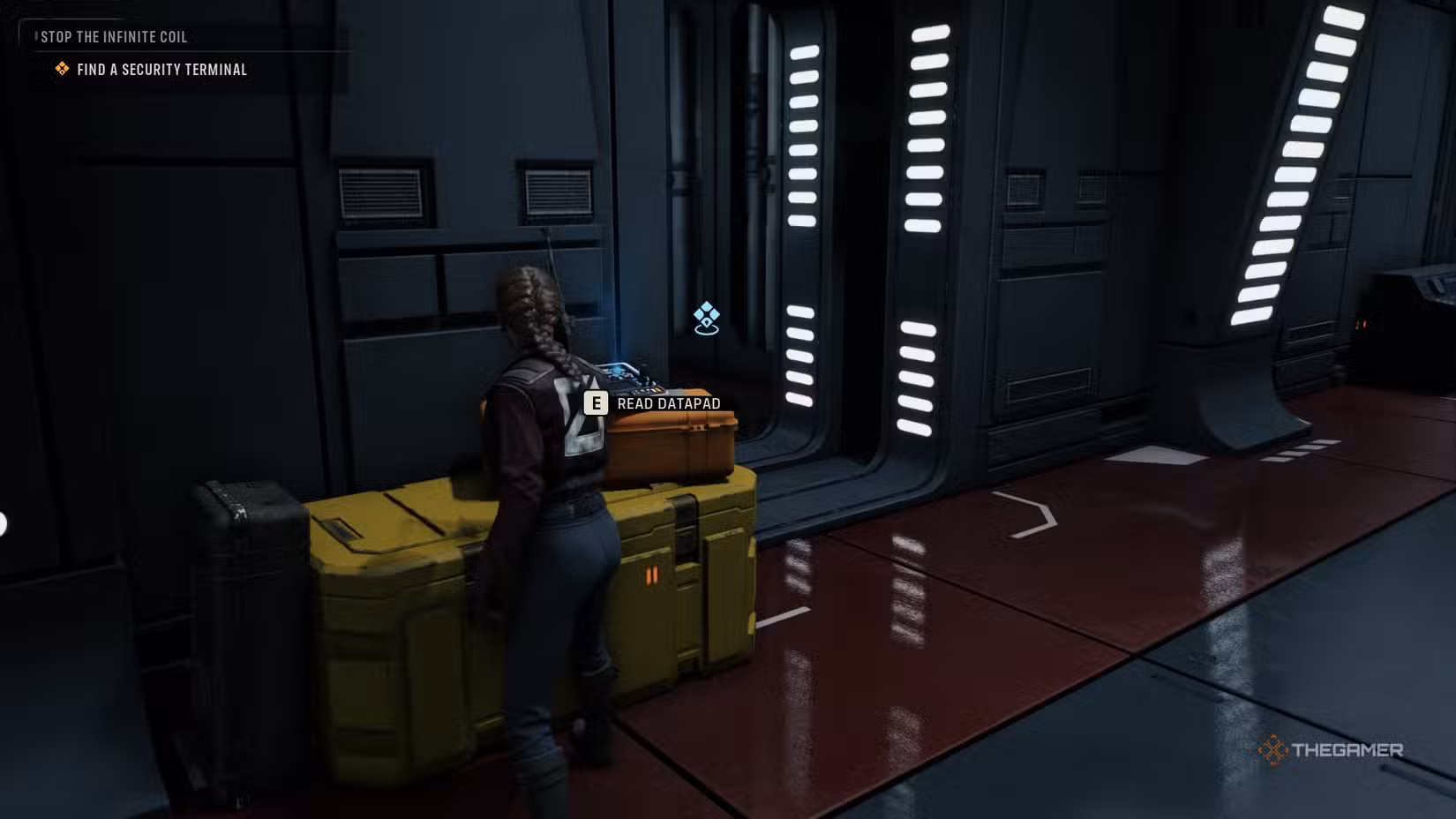 Operatore che legge un datapad per ottenere intel in Star Wars Zero Company