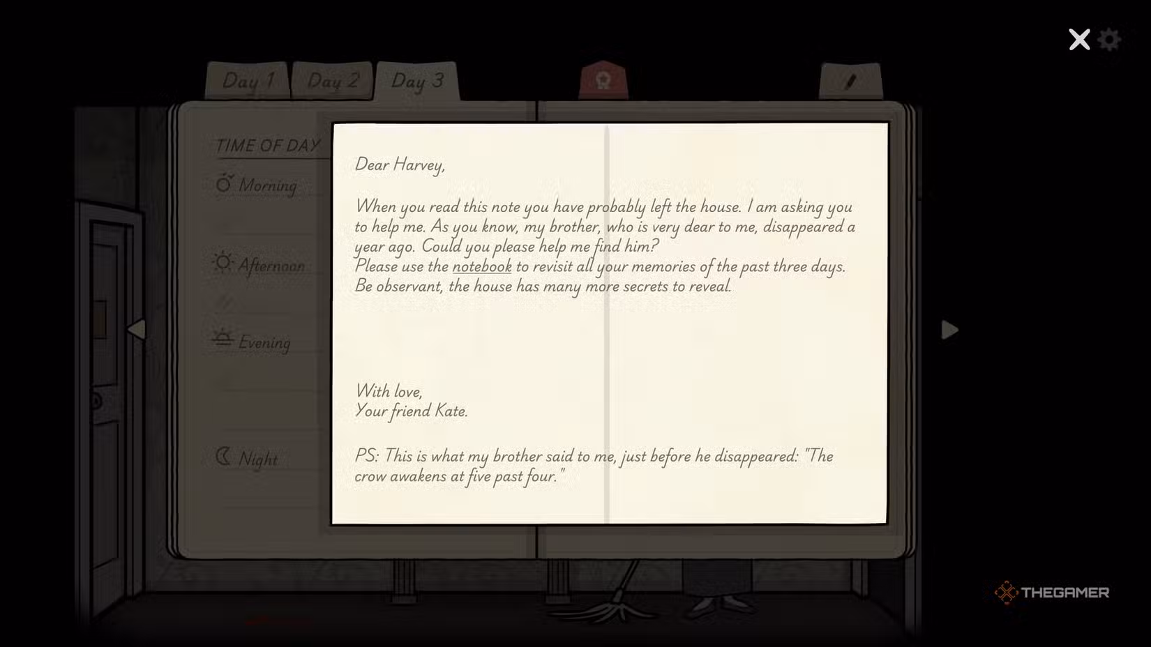 Lettera di Kate consegnata alla conclusione di Servant of the Lake
