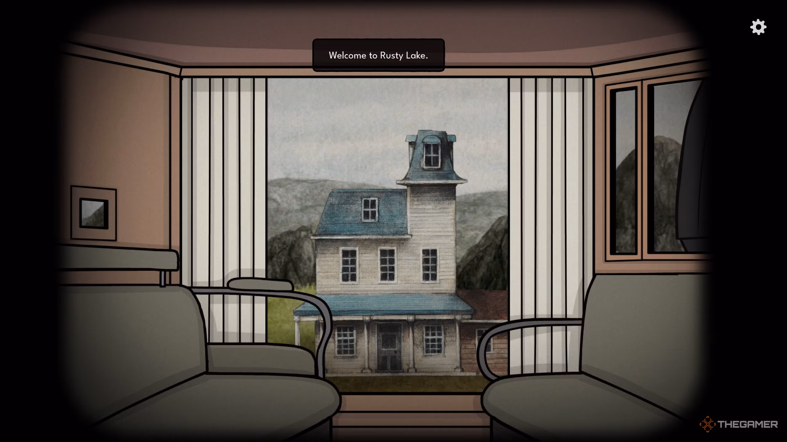 Vista dalla carrozza davanti alla villa di Rusty Lake