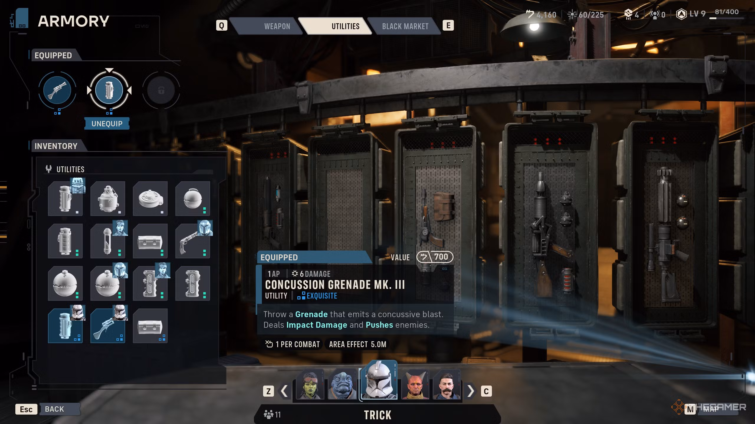 Schermata di Star Wars Zero Company con tutti gli slot Utility sbloccati