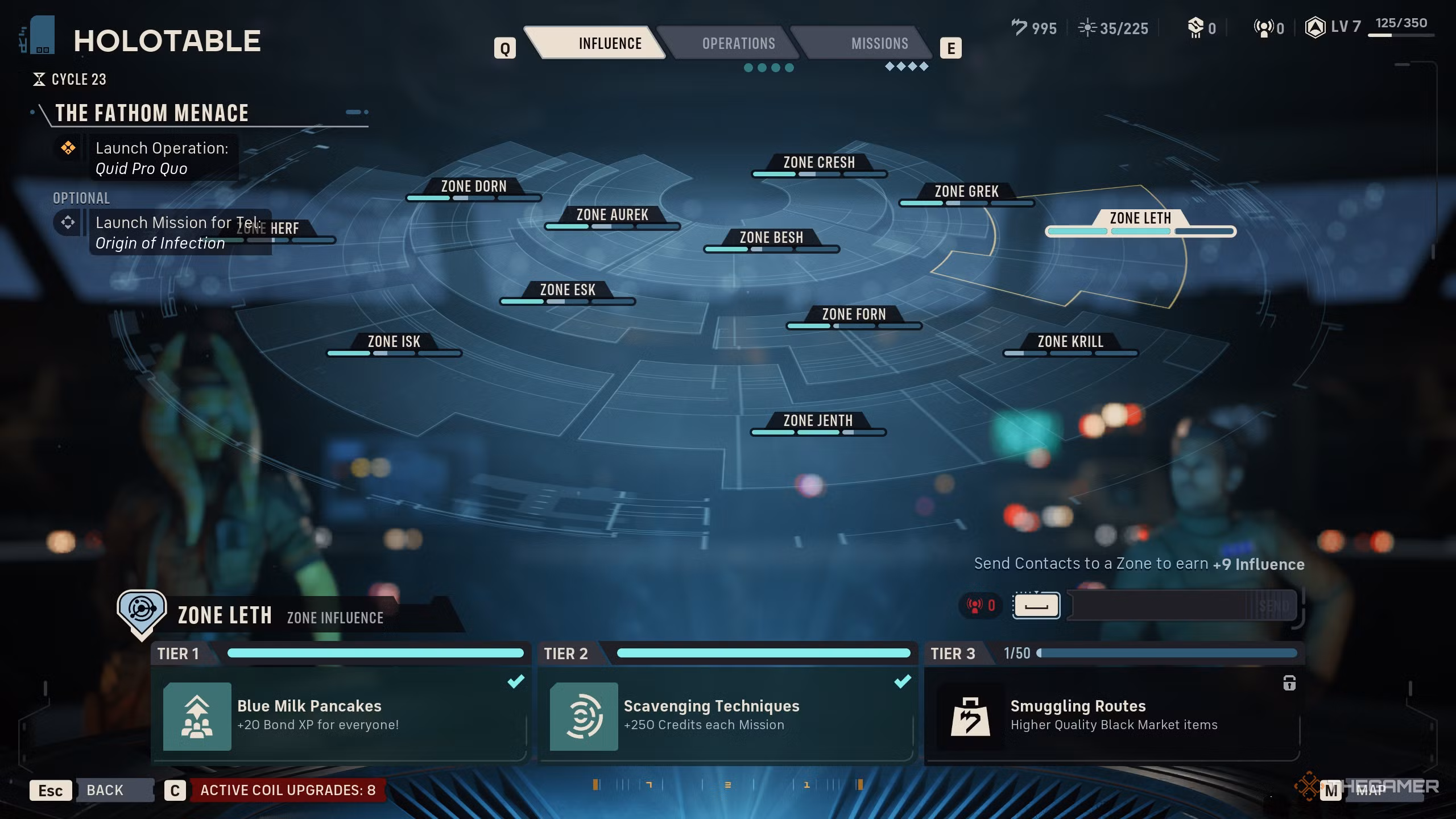 Giocatore che guadagna Influence e Contatti in Star Wars Zero Company