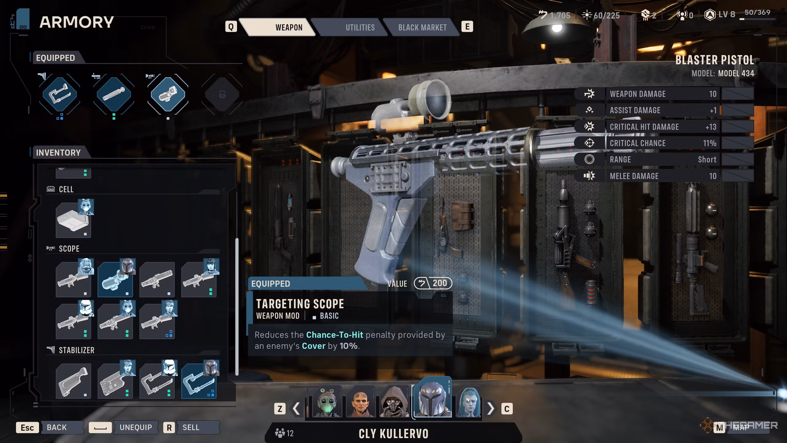 Giocatore che sblocca tutti gli slot dei weapon mods in Star Wars Zero Company