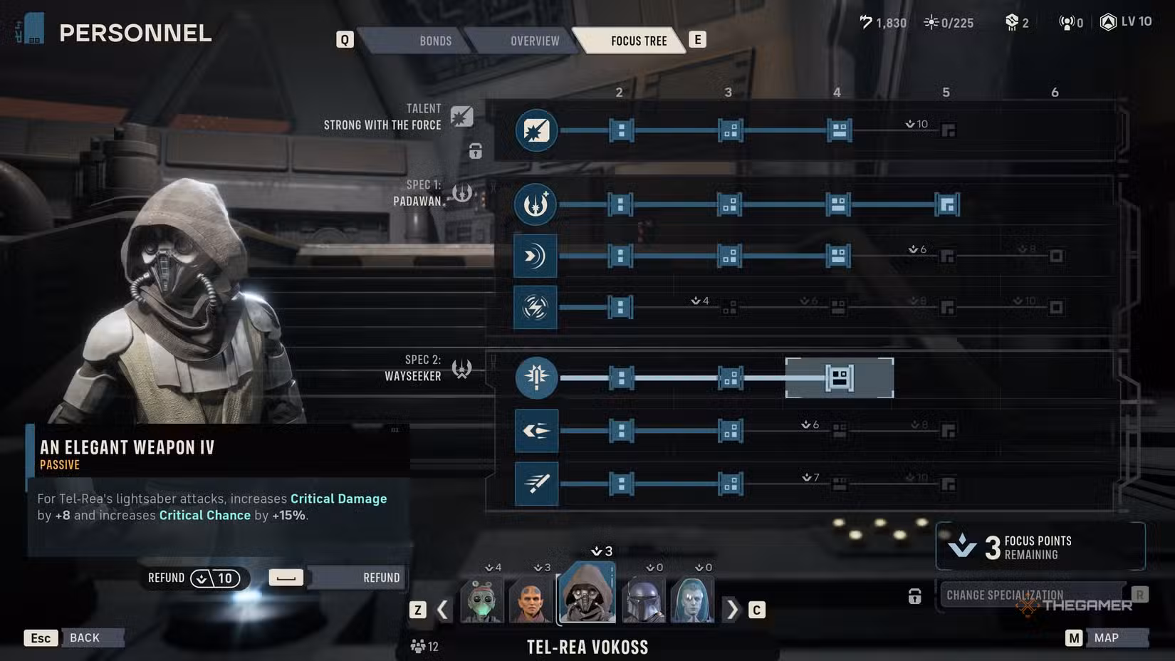 Tel‑Rea con abilità Pull e Elegant Weapon nel medio gioco